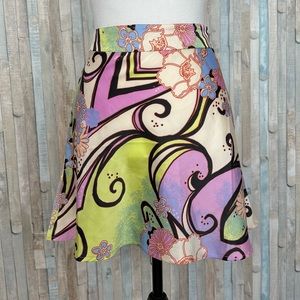 Free People 4 Sugar Spice Retro Mod Floral Print Phoebe Mini Skirt Satin Bright